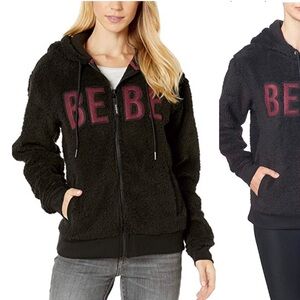BEBE Sport Sherpa Zip Front Hoodie M 22” p2p Black EUC
